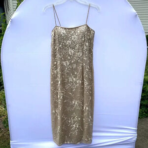 Montage Collection by Mon Cheri Champagne Sleeveless Beaded Midi Cocktail Dress